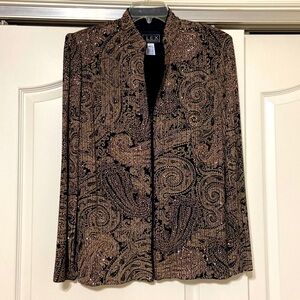 Embellished Classy Jacket. Gold/Black. Lined, Zip closure, worn to a wedding.